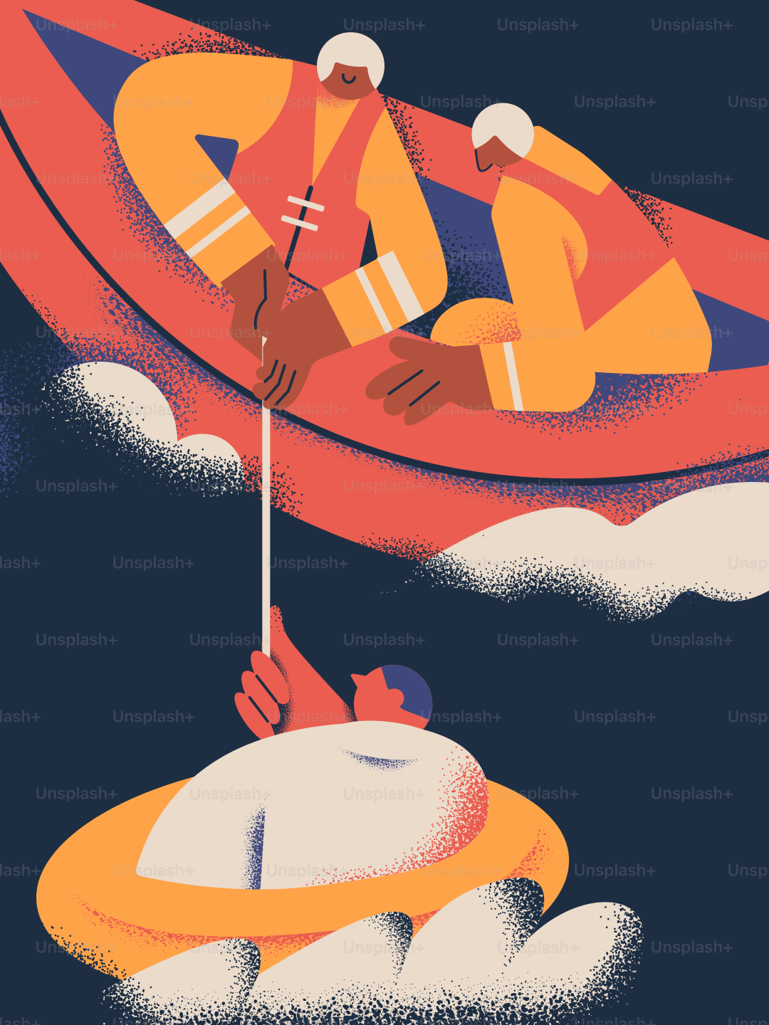 People in a boat helping someone in need.