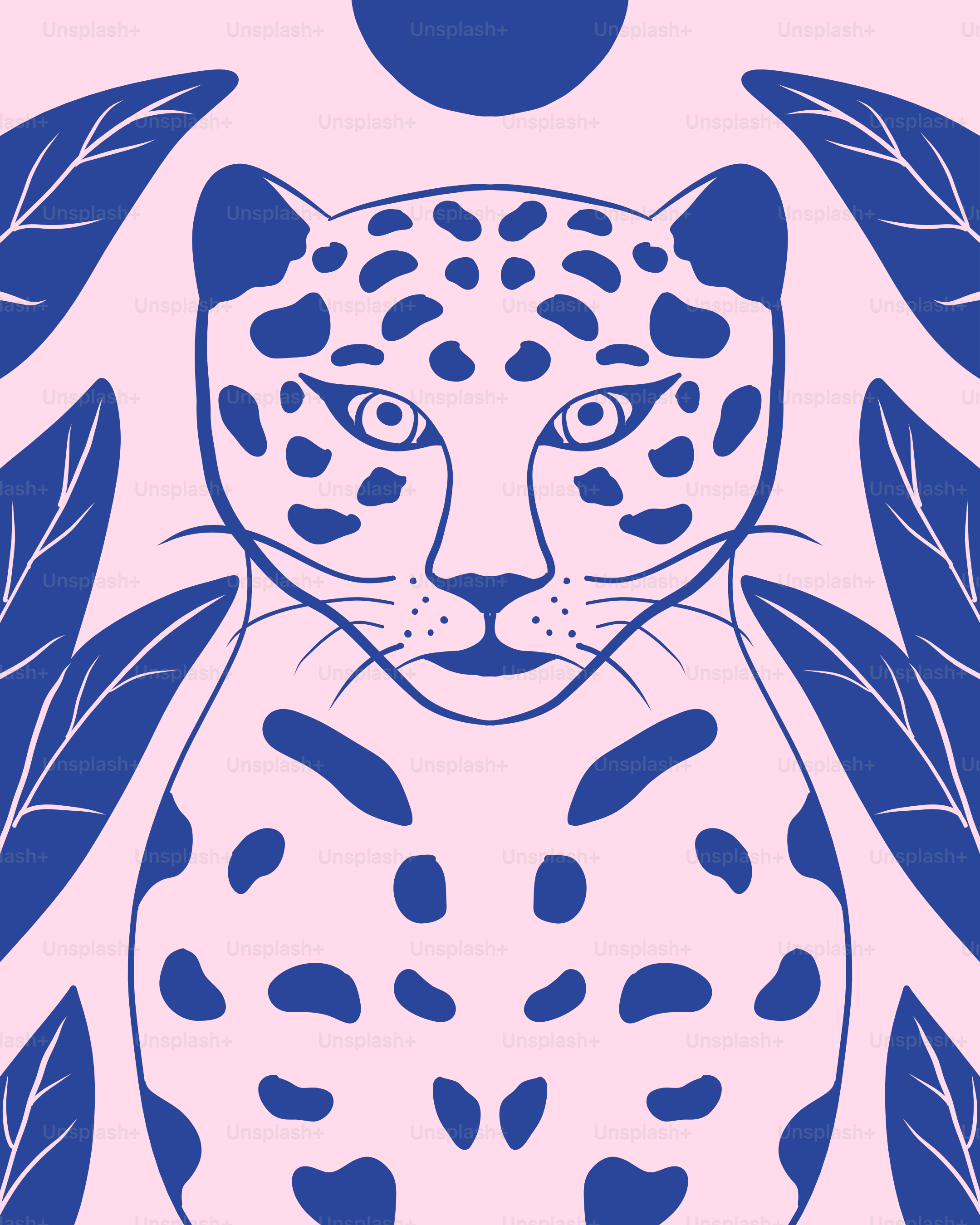 A stylized leopard against a pink background.
