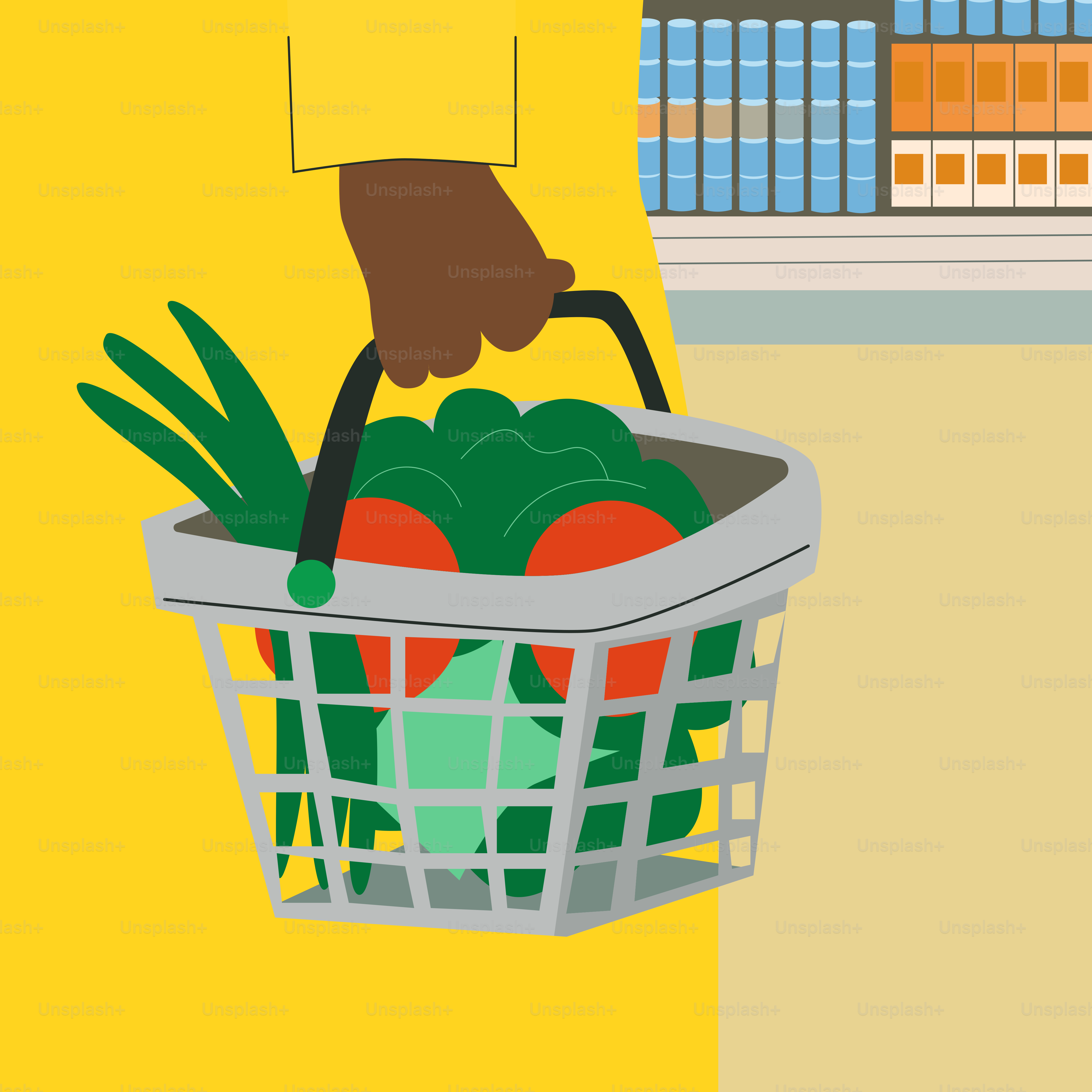 Someone is holding a basket full of groceries.