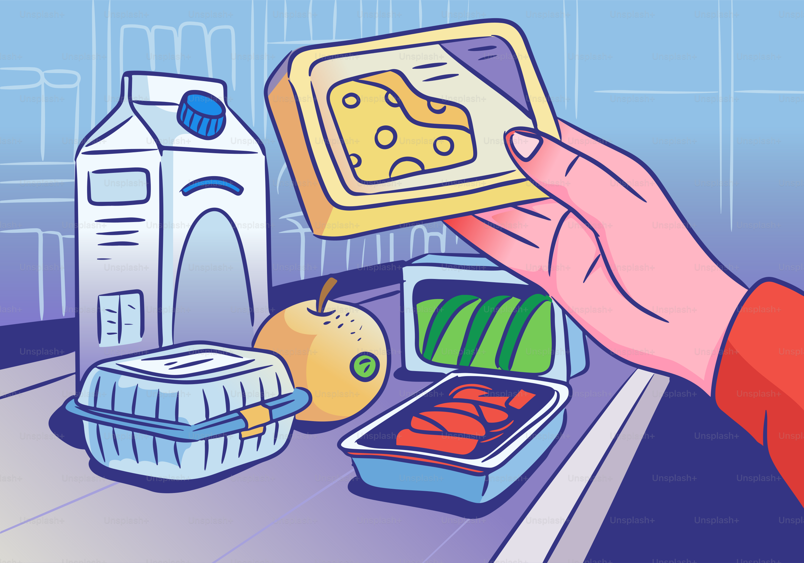 A person is choosing cheese at the grocery store.