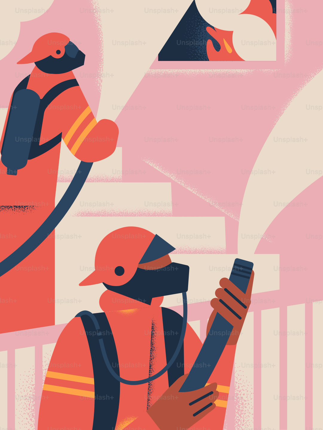 Firefighters use hoses to fight a burning fire.