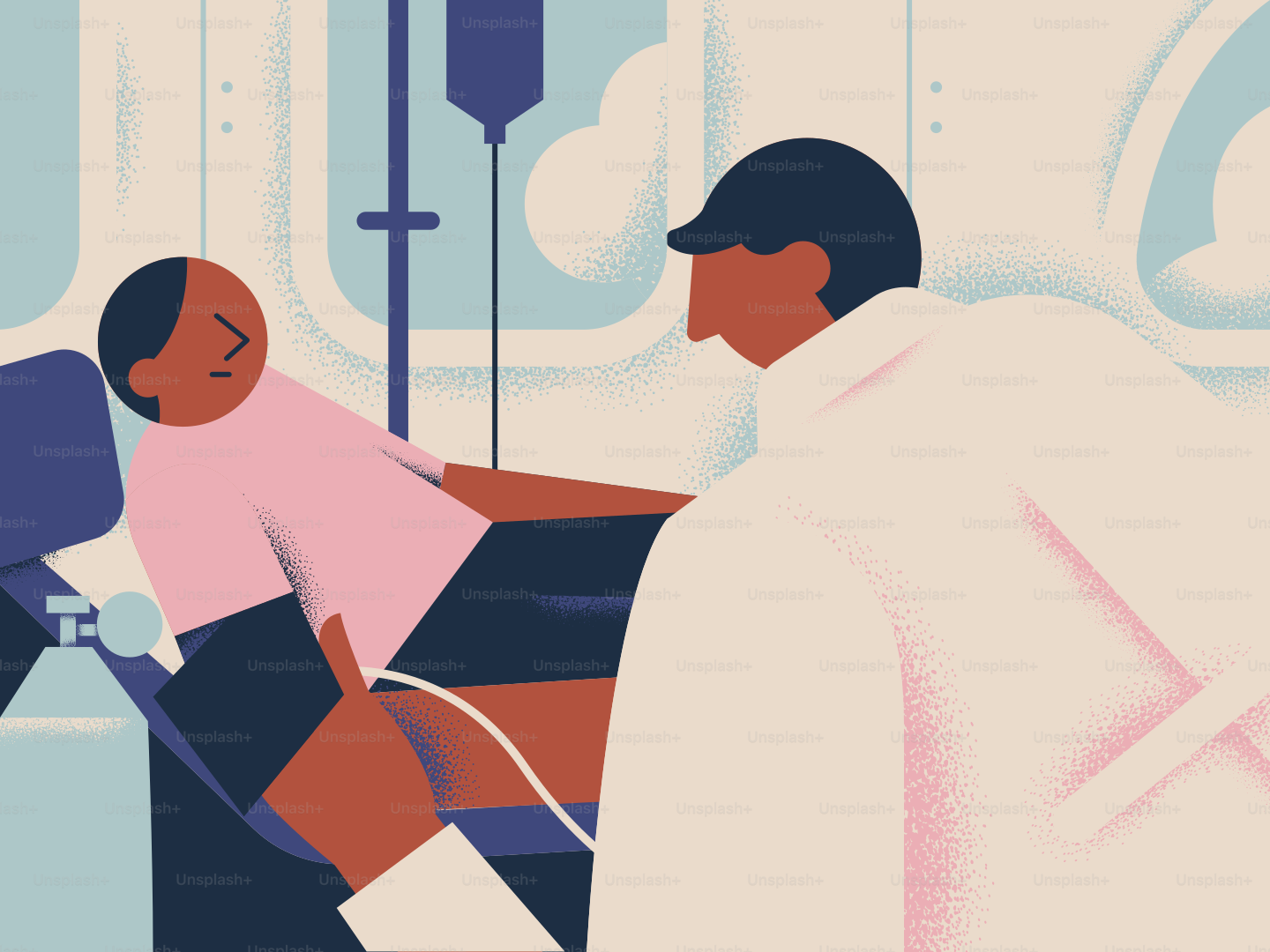 A doctor cares for a patient in a medical setting.