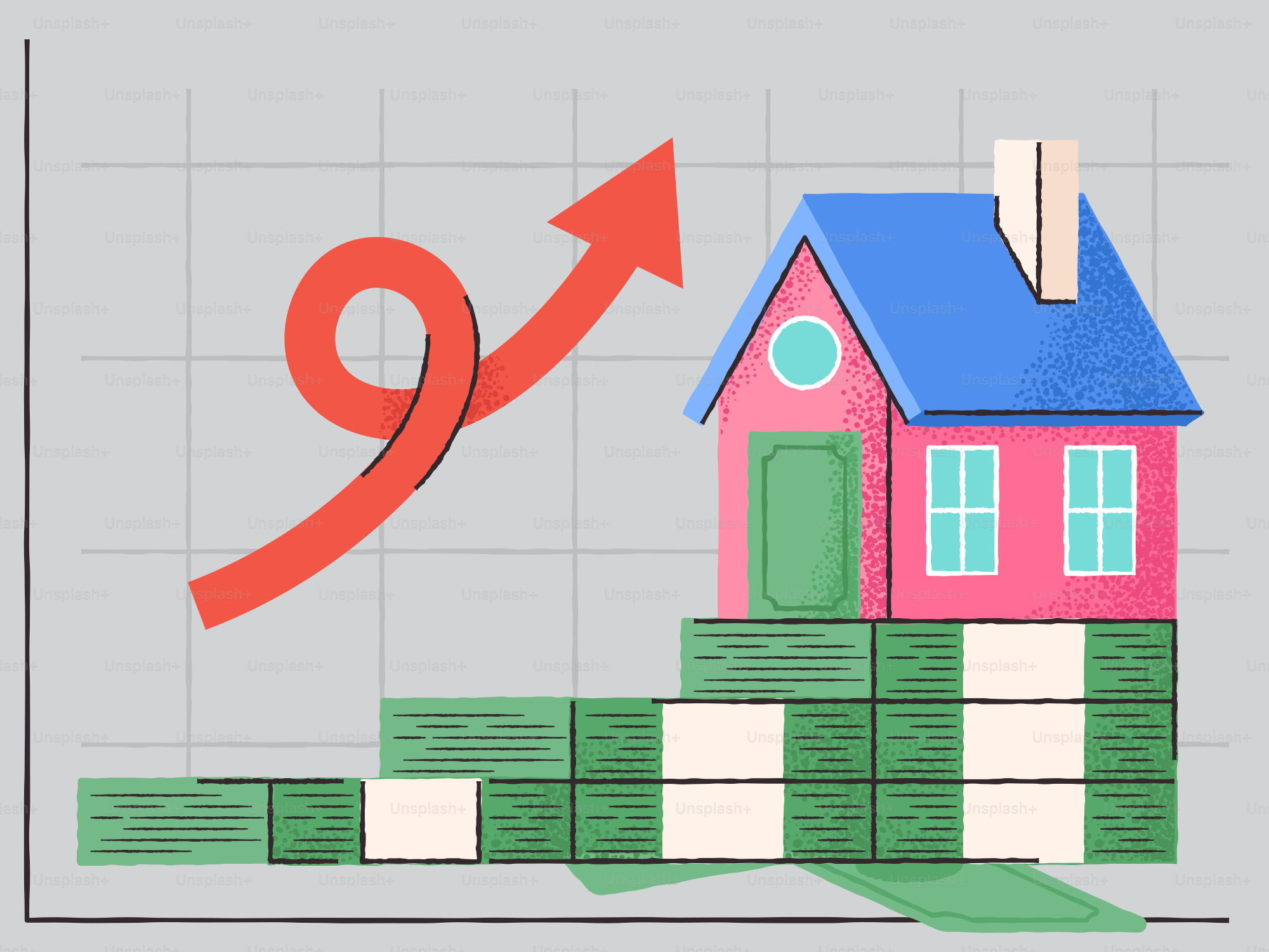 La valeur immobilière augmente, comme l’indique la flèche.