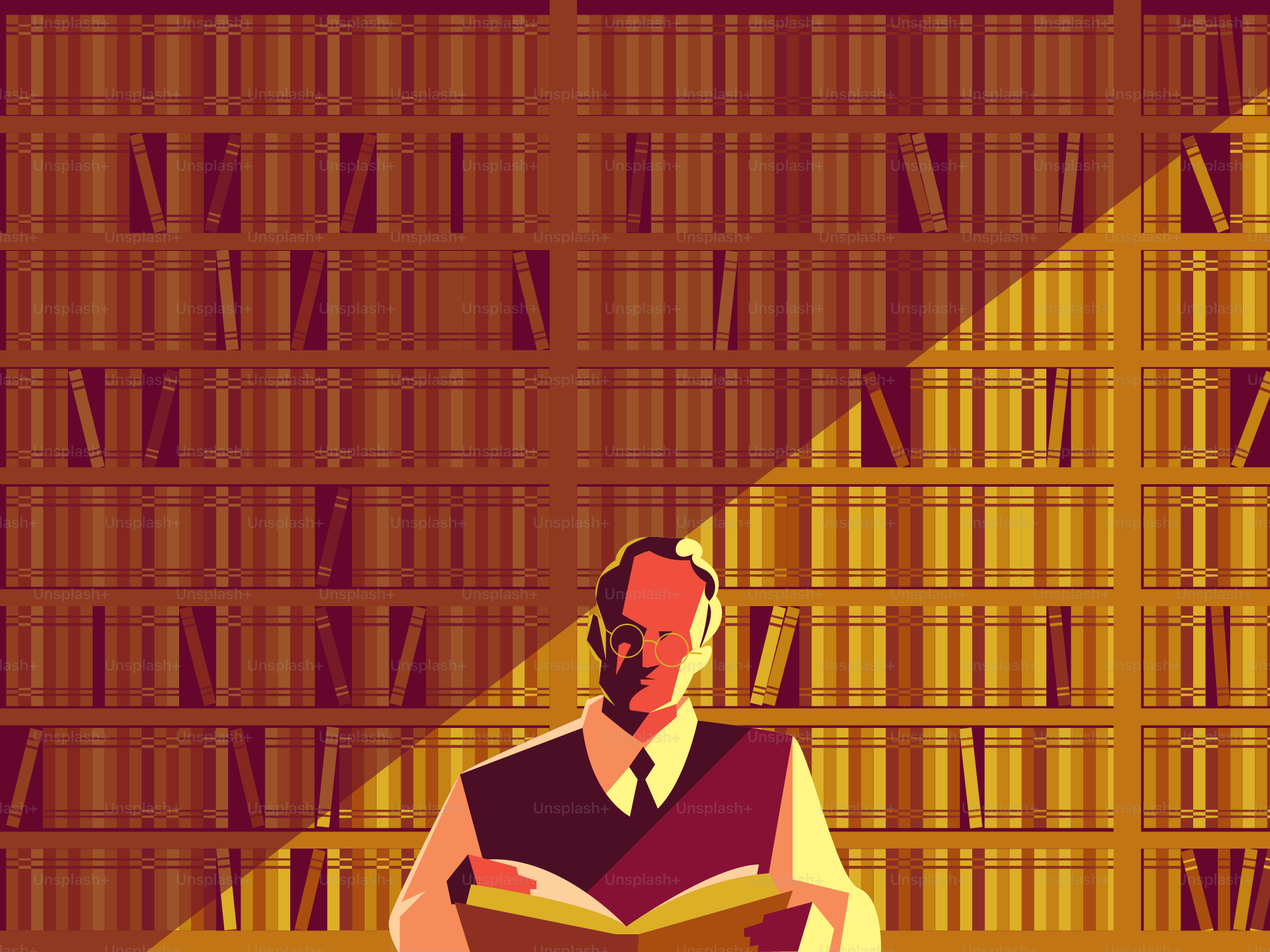 Une personne lit devant une étagère.