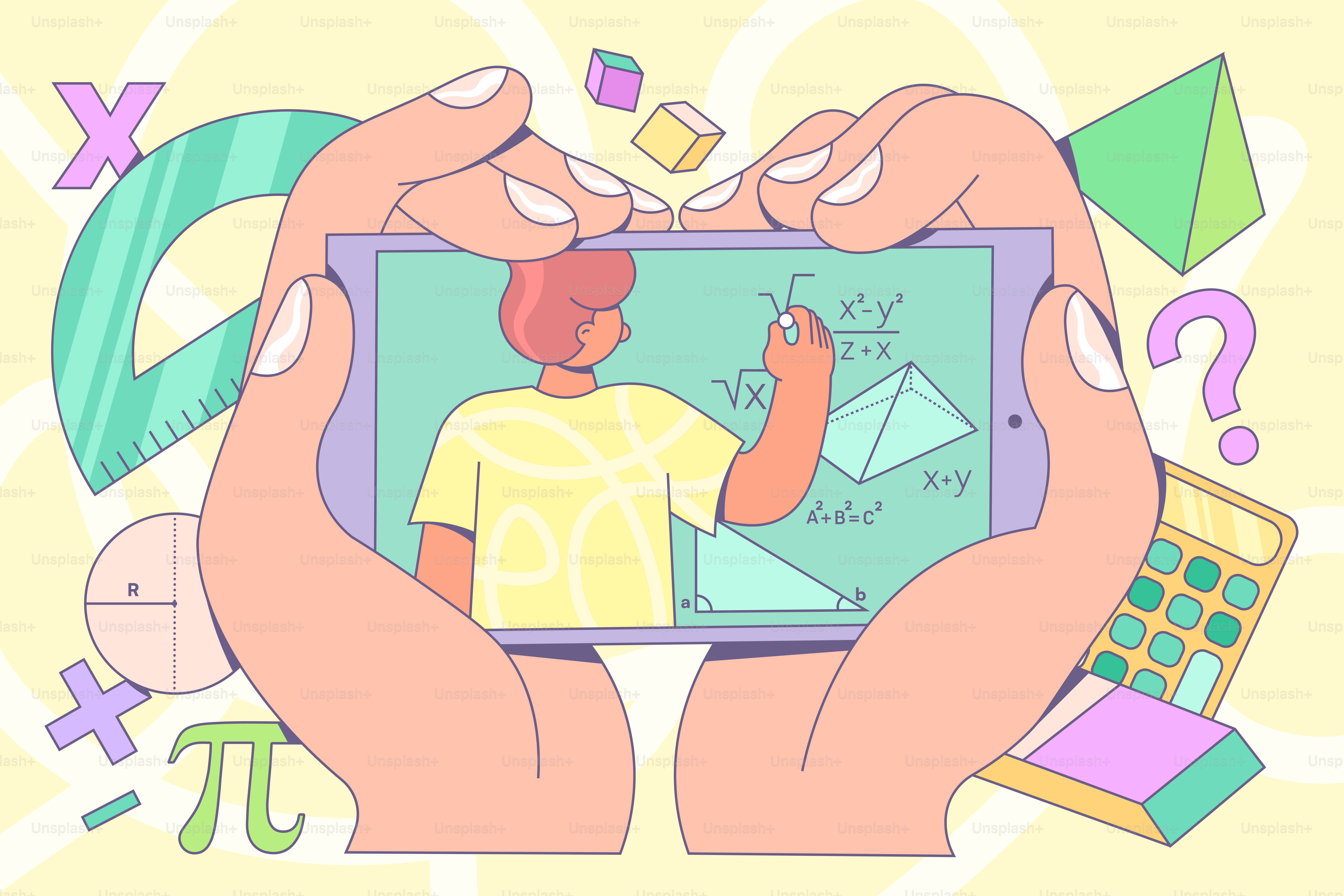 Lezione di matematica online mostrata su tablet.