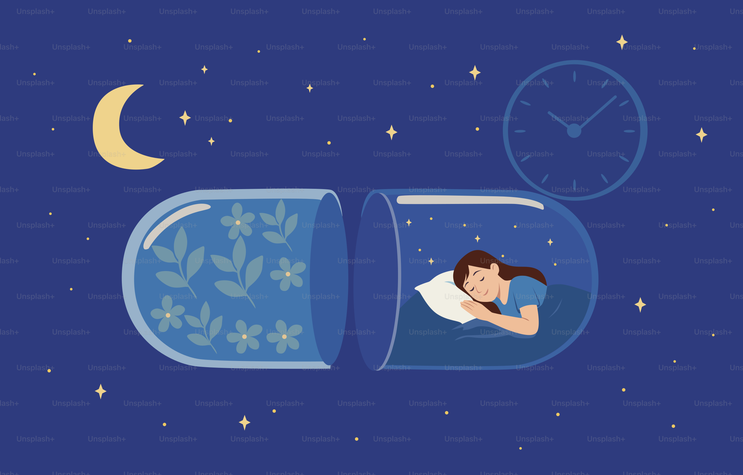 A person sleeps peacefully inside a pill.