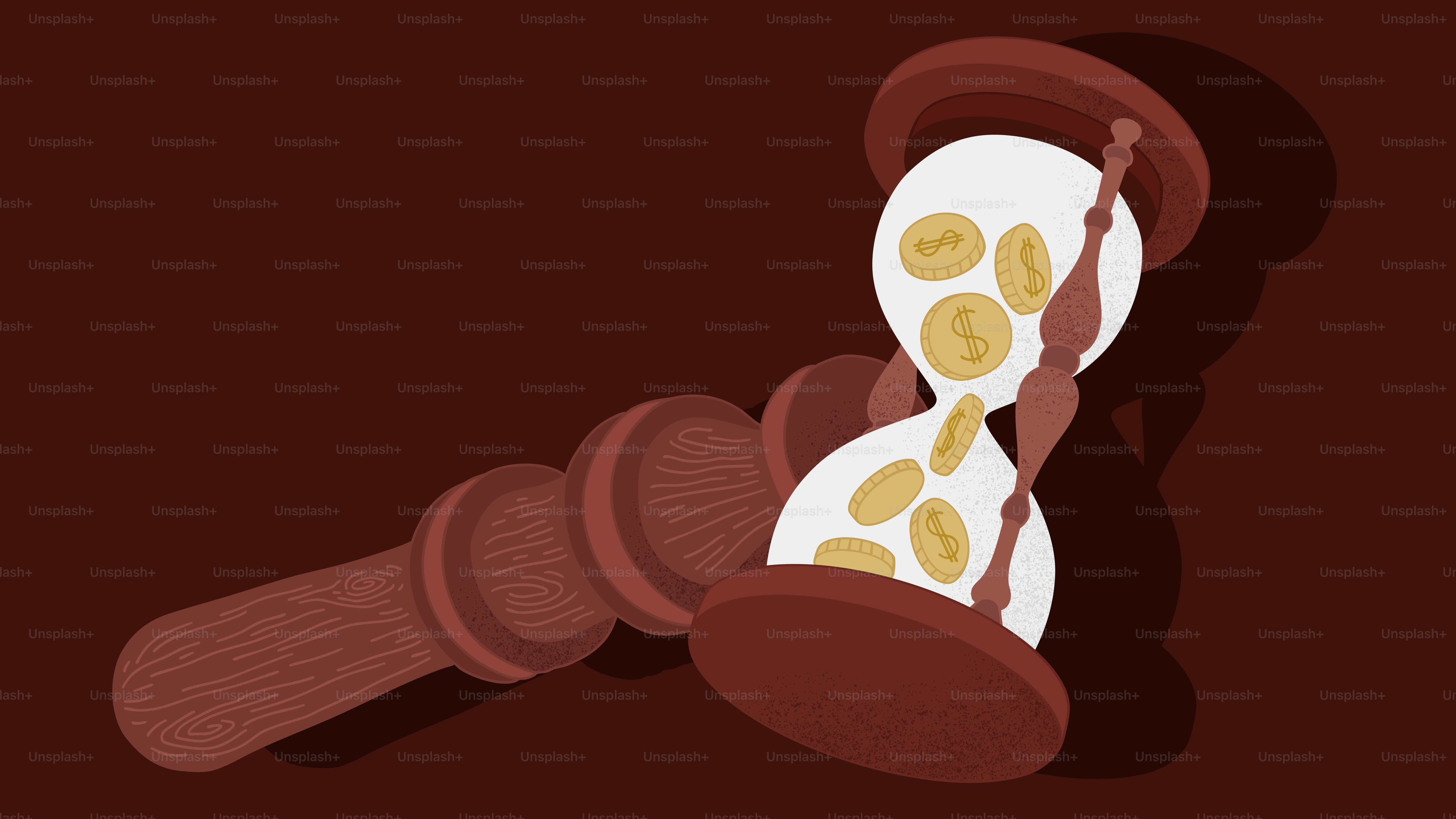 Time is money, shown by coins in hourglass.