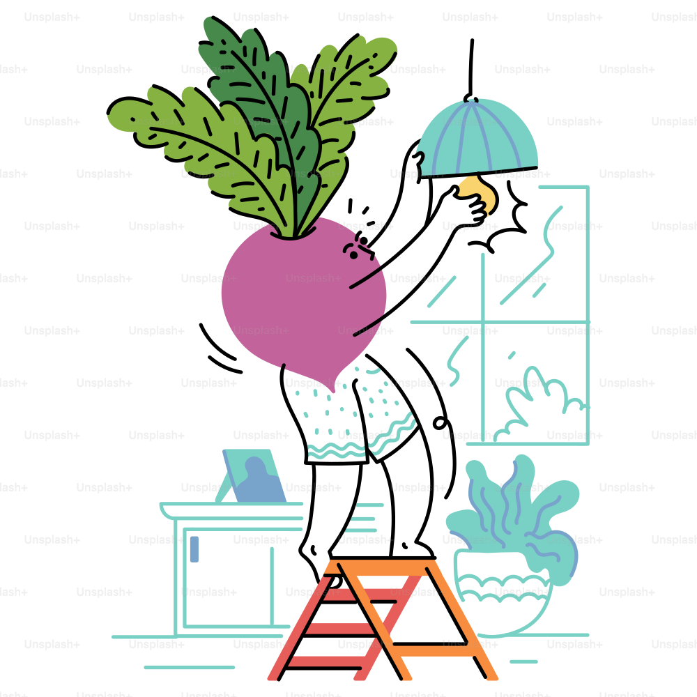 A beet is changing a light bulb.