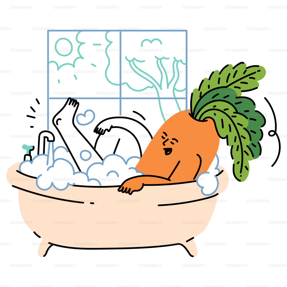 A carrot enjoys a relaxing bubble bath.