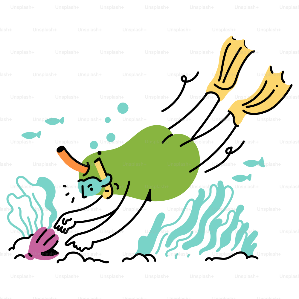 Un plongeur en forme de poire explore le fond marin.