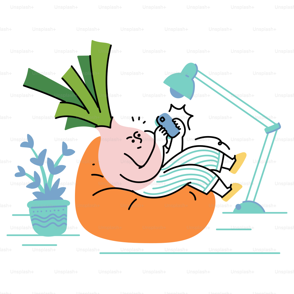 Onion relaxing and using their phone.