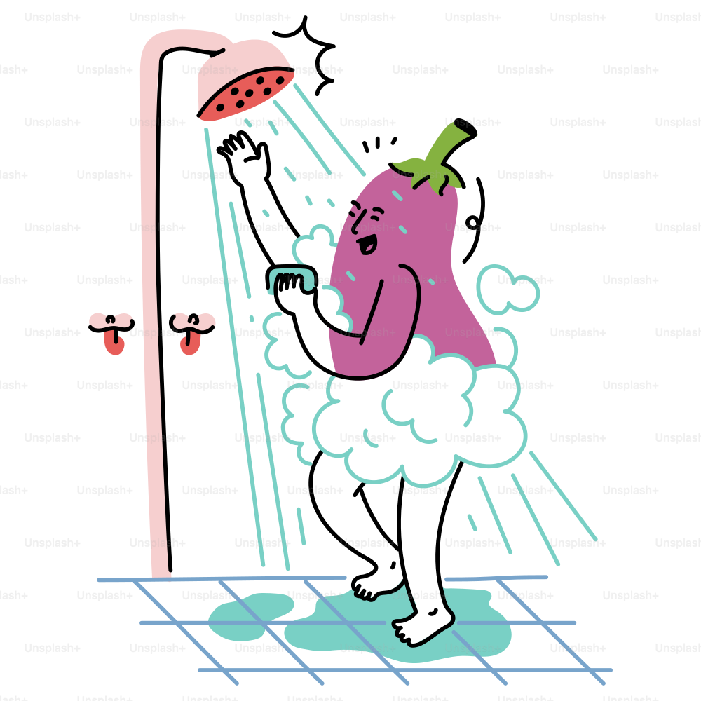 An eggplant is enjoying a shower.