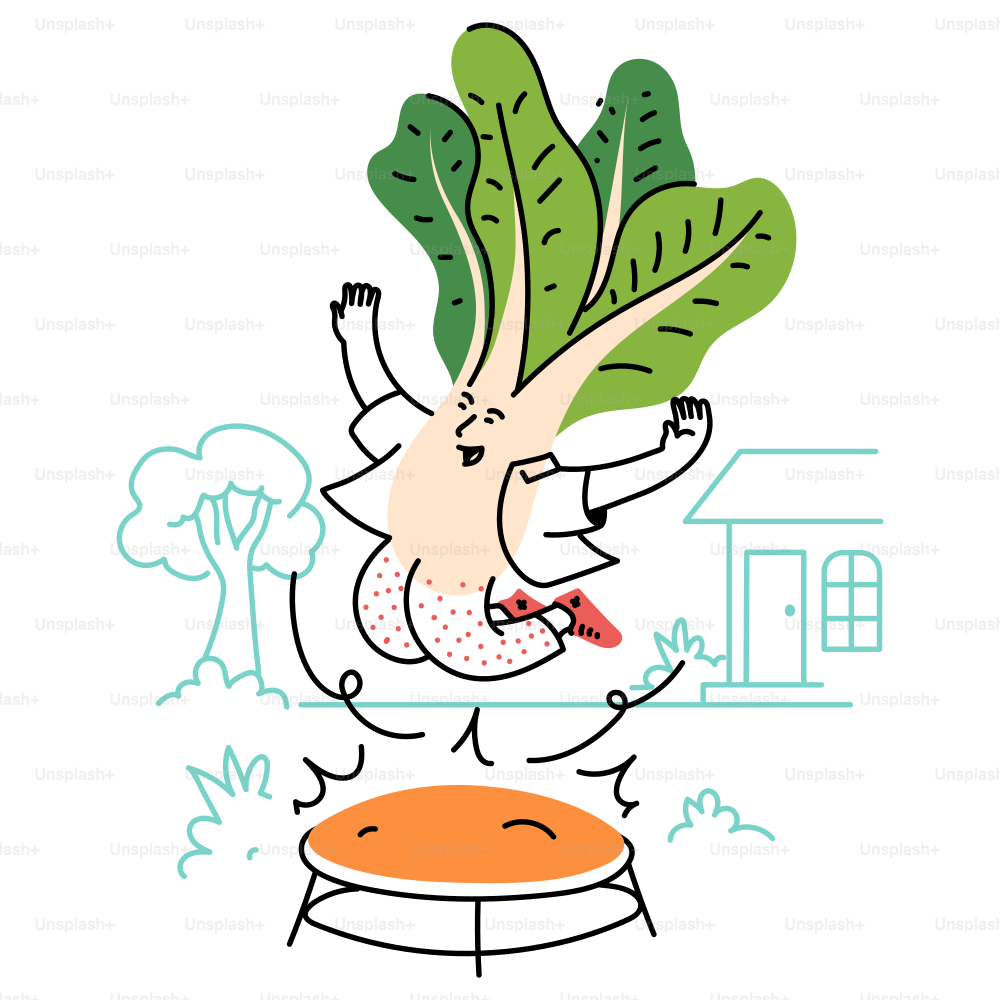 A happy bok choy bouncing on a trampoline.