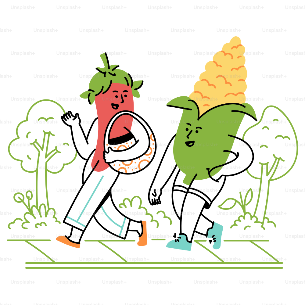 Un paseo de pimiento y maíz por el parque.