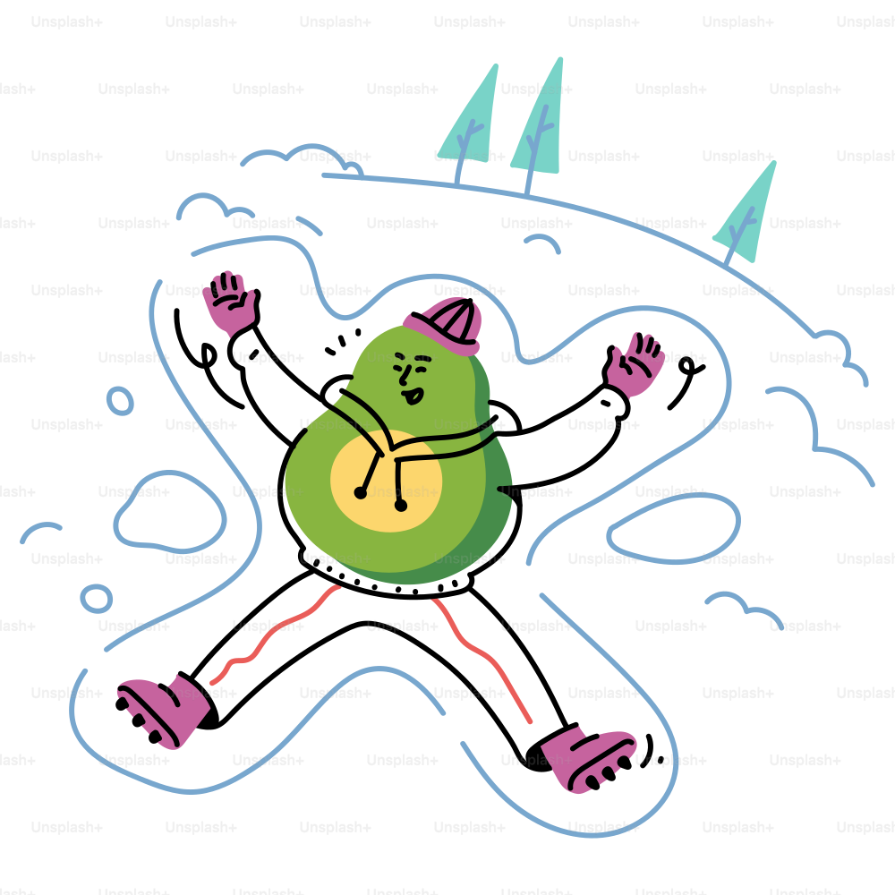 An avocado makes a snow angel in winter.