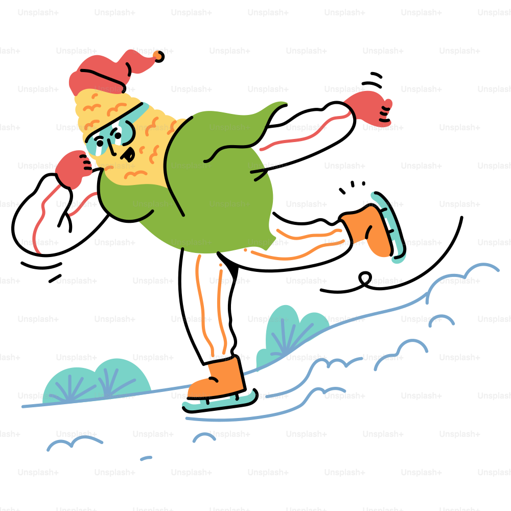 A cartoon character skates on ice.