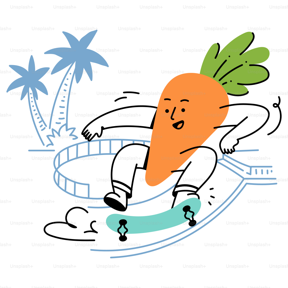 A carrot skates happily on a sunny day.