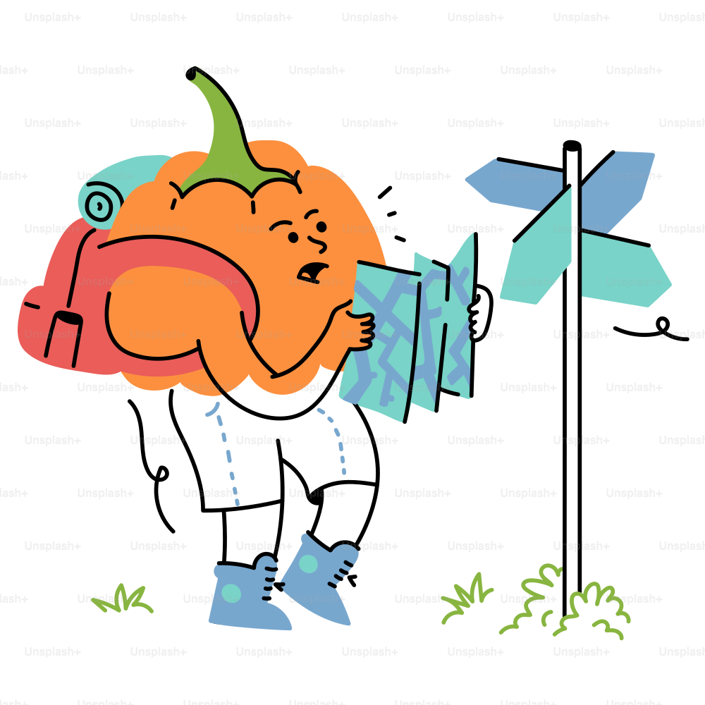 Ein verirrter Kürbiswanderer konsultiert eine Karte, um eine Wegbeschreibung zu erhalten.