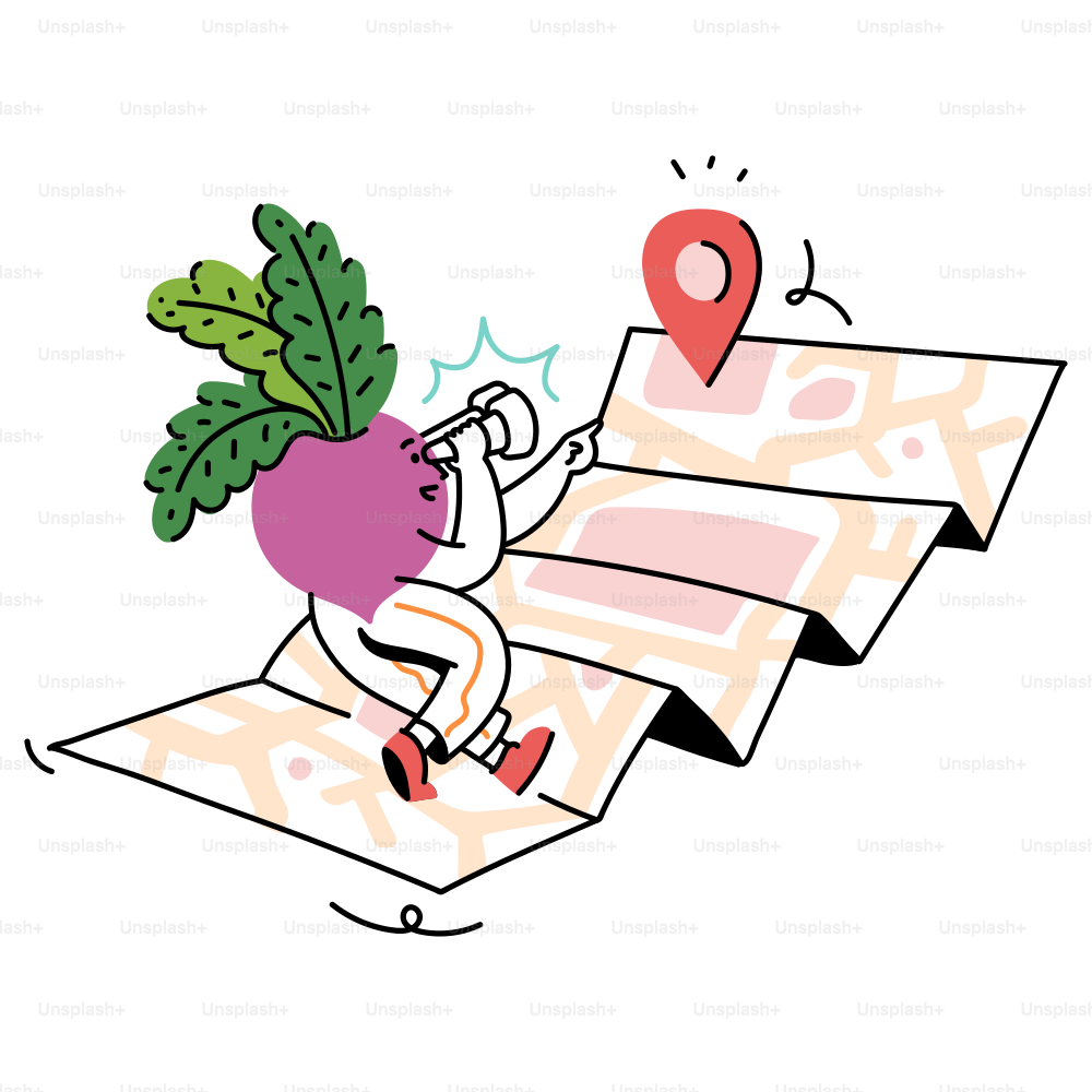 Eine Rote Beete konsultiert eine Karte, um ihr Ziel zu finden.