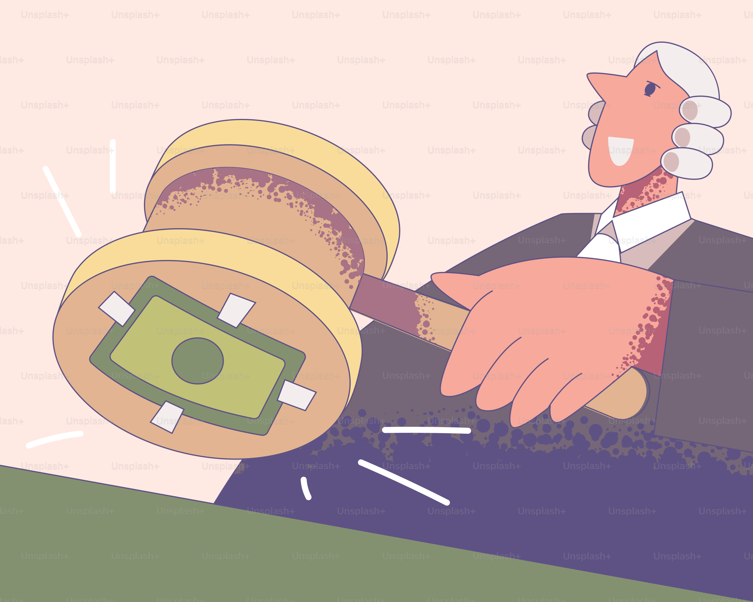 The judge is using a gavel with money inside.