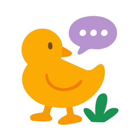 Eine Ente spricht mit ein paar Sprechblasen