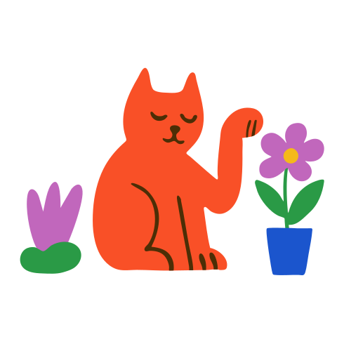 Un gato rojo alcanza una flor.