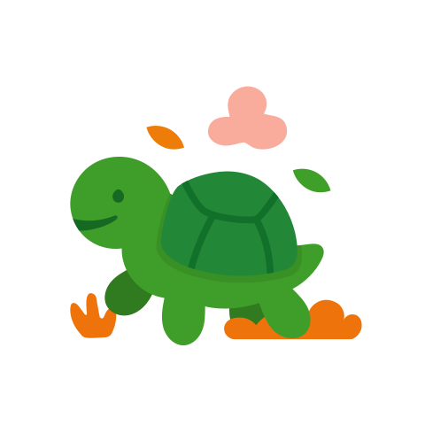 かわいい緑色のカメが幸せそうに歩いています。