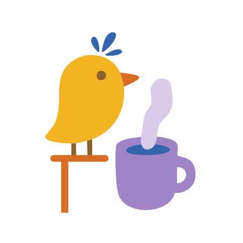 Ein gelber Vogel genießt den Morgenkaffee.