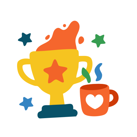 Trophy and coffee: celebrating a win!