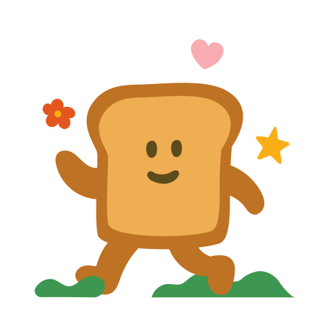 A happy slice of toast is taking a stroll.