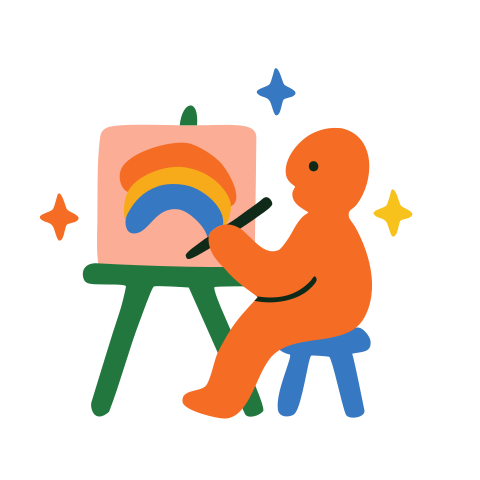 An artist paints a rainbow on canvas.