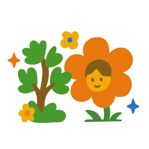 Una persona fiore e una pianta con forme felici