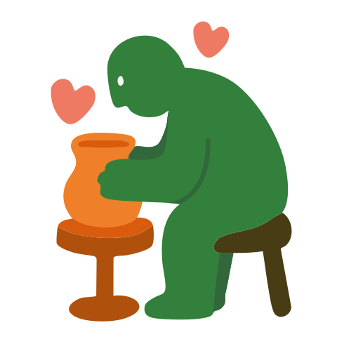 Une personne aime faire de la poterie avec des cœurs aimants.