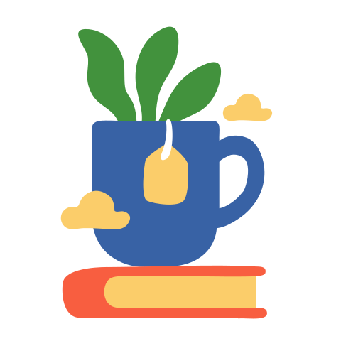 Tazza da tè con foglie su un libro.