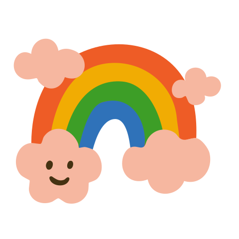 Ein farbenfroher Regenbogen mit lächelnden Wolken.