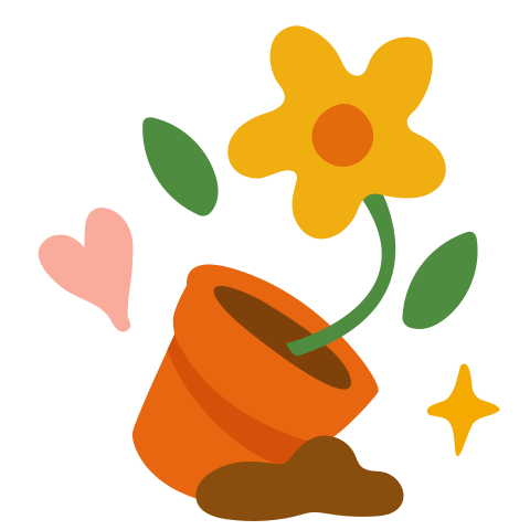A flower blooms from a tipped-over pot.