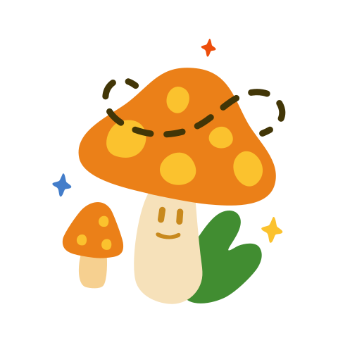 Cute cartoon mushrooms with smiles and stars.