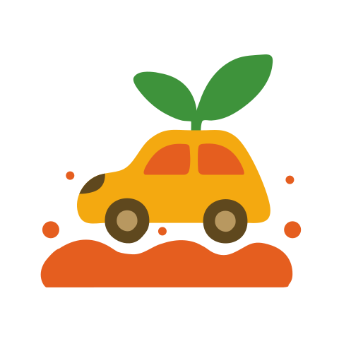 Une voiture verte qui fait germer des plantes représente le respect de l’environnement.