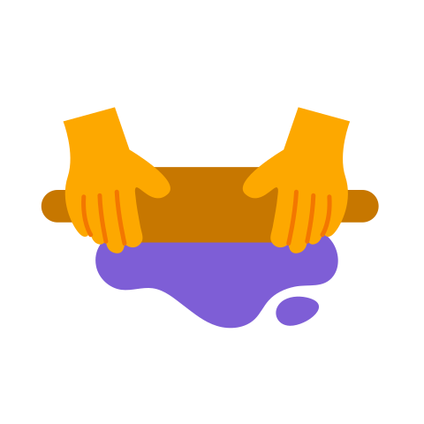 Hands roll out dough with a rolling pin.