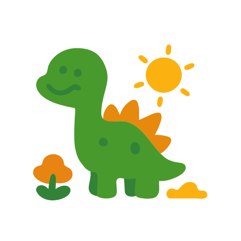 Ein glücklicher Dinosaurier genießt das sonnige Wetter.