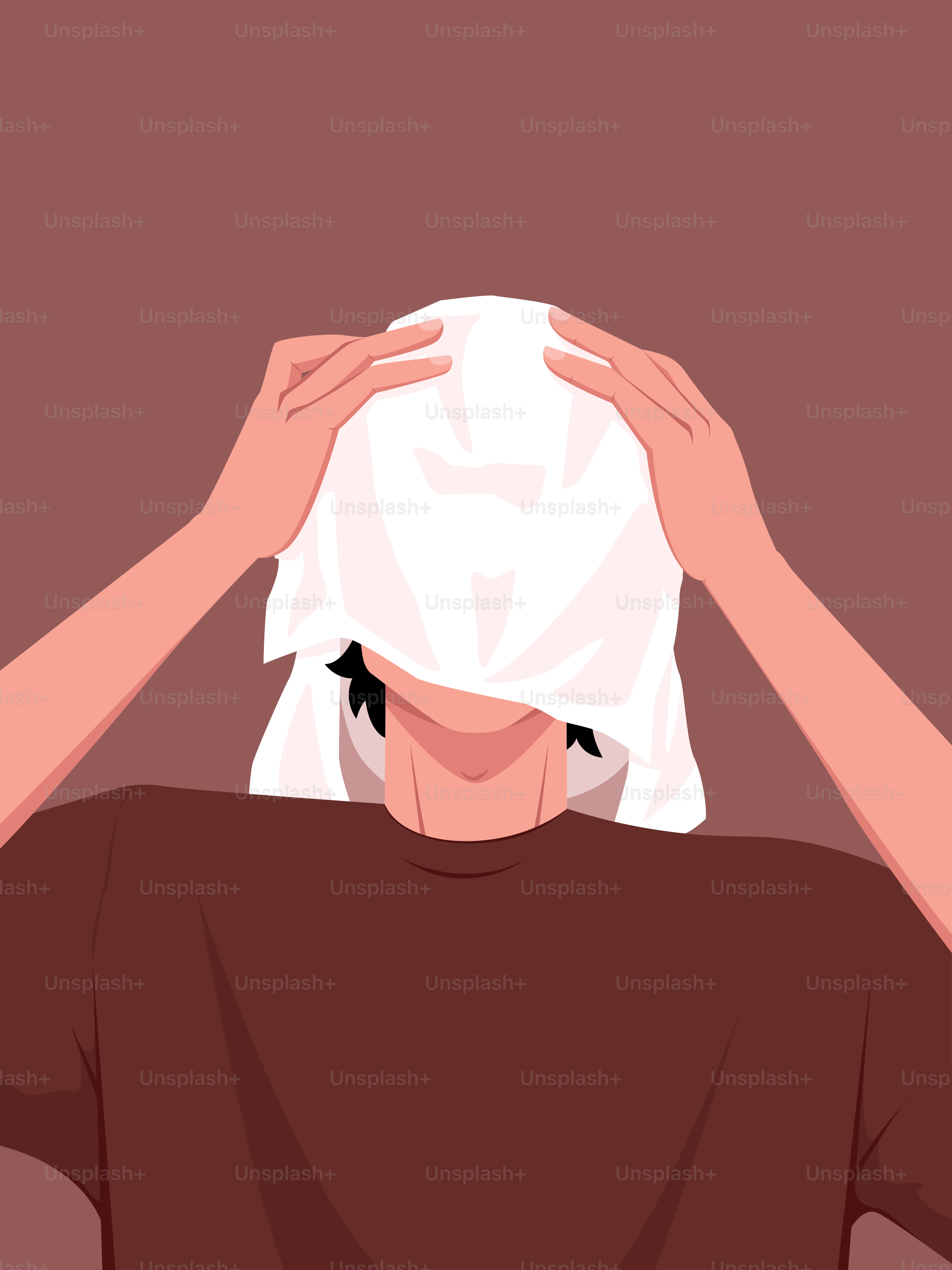 Eine Person trocknet ihr Haar mit einem Handtuch.