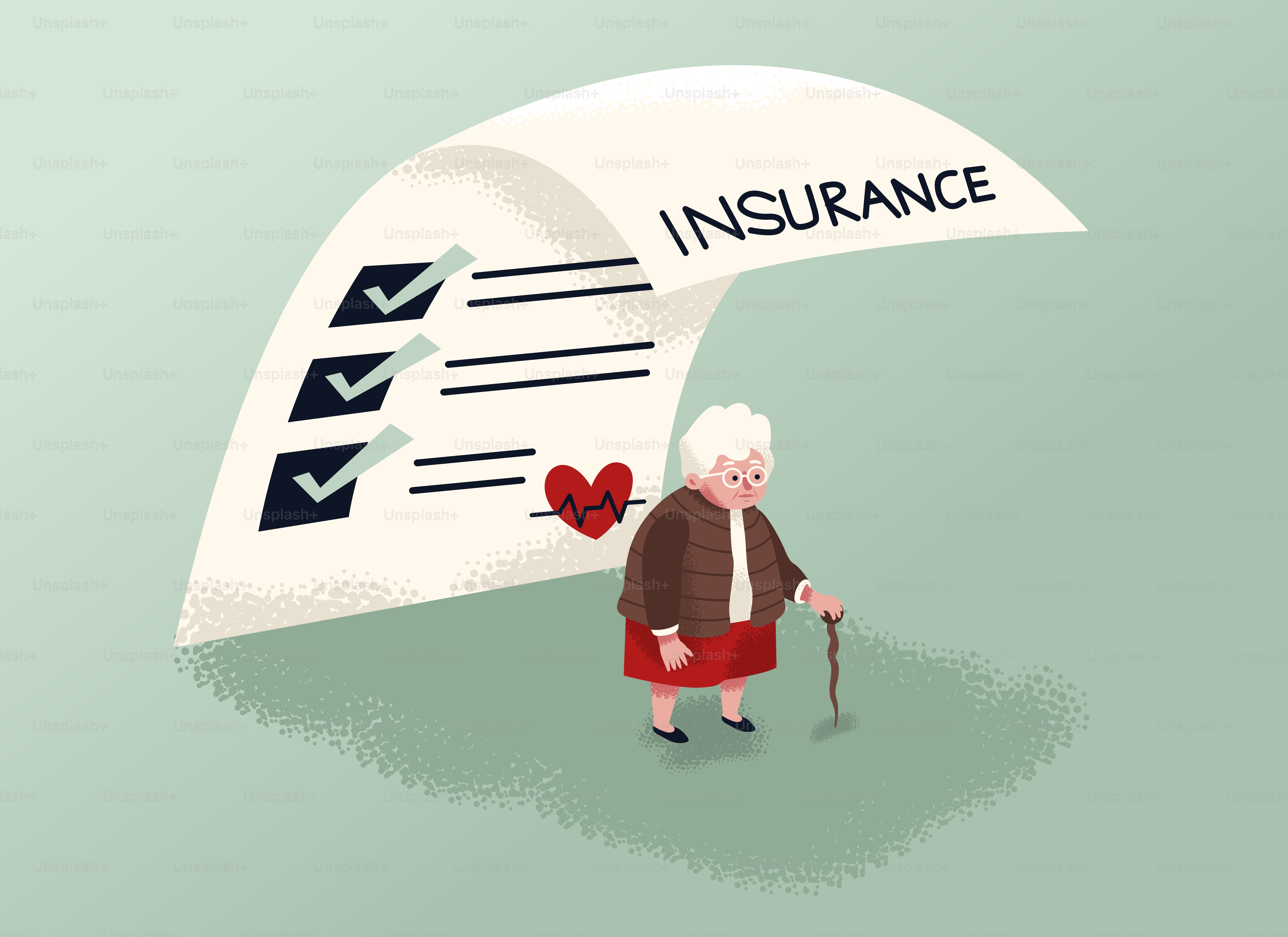 Insurance protects an elderly woman.