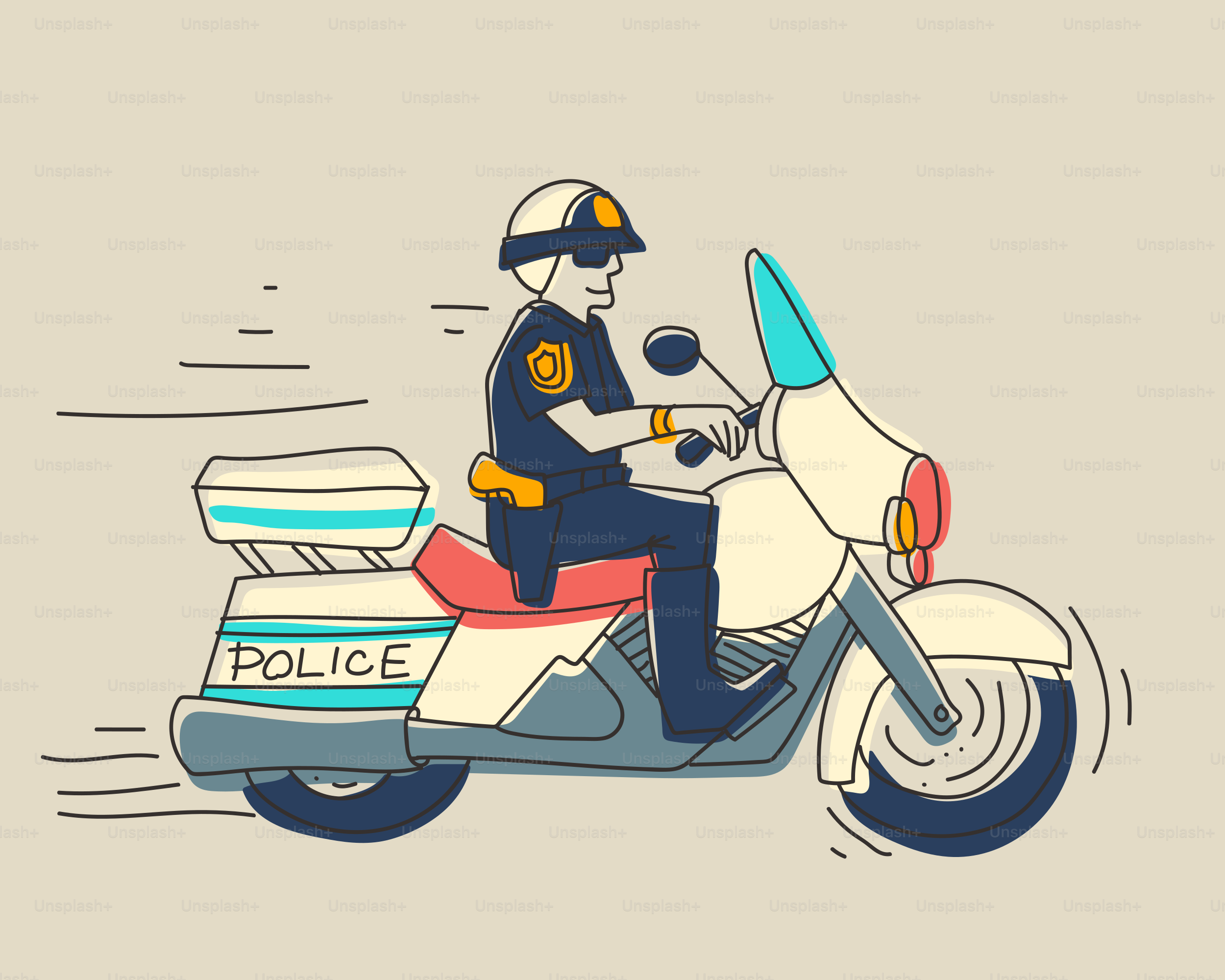 Un policier conduit une moto.