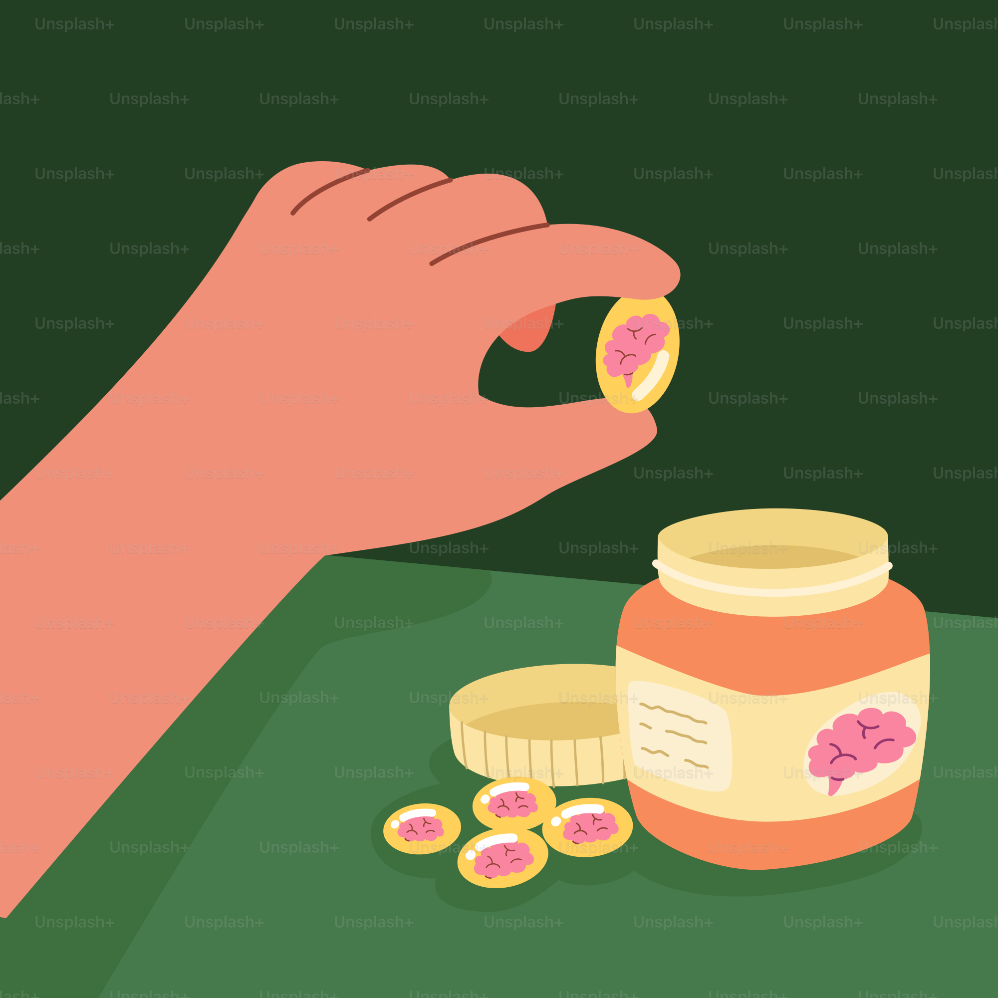 Una mano sostiene una pastilla cerebral de un frasco.