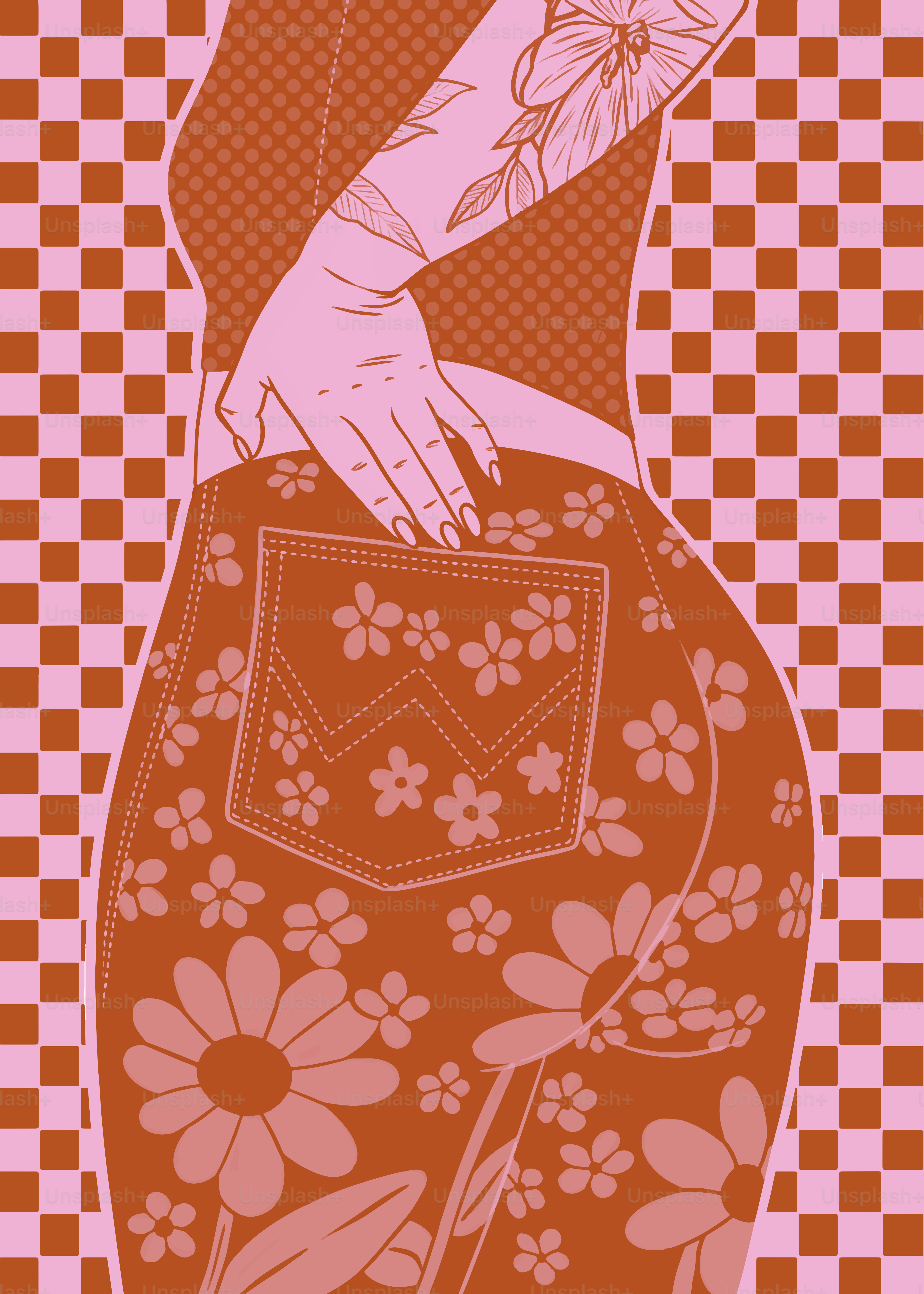 Woman with flower-print jeans and a hand in pocket.