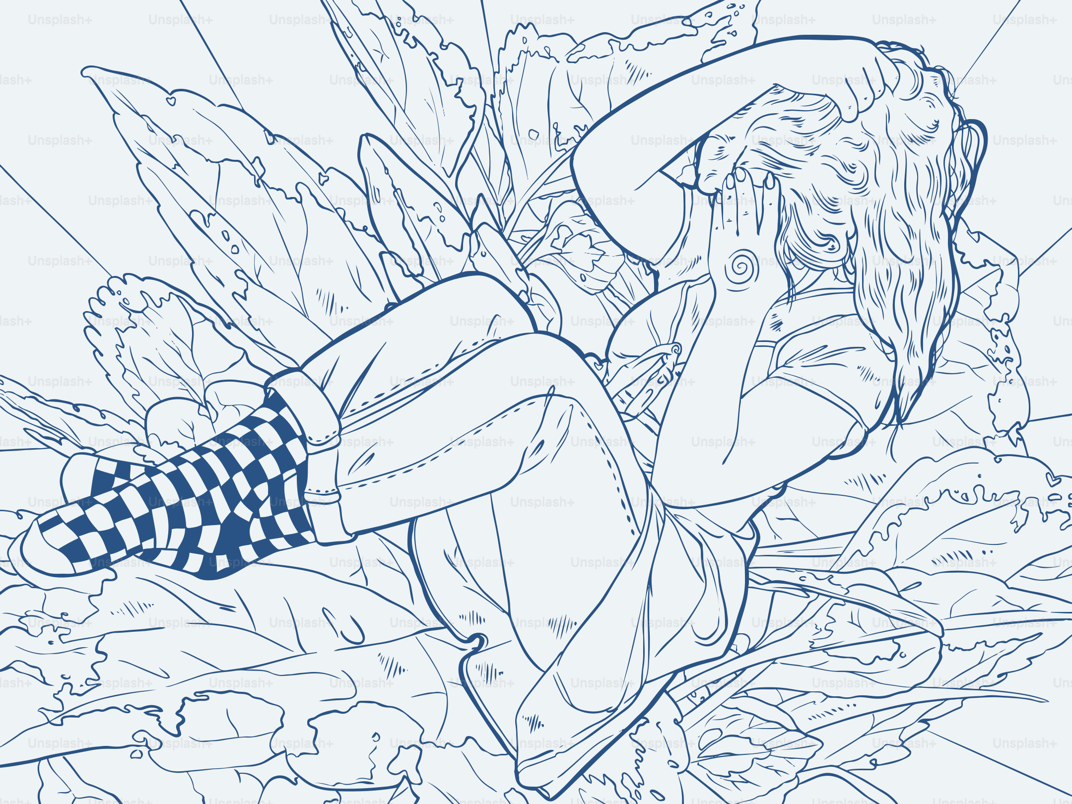 A woman relaxes in a bed of leafy greens.