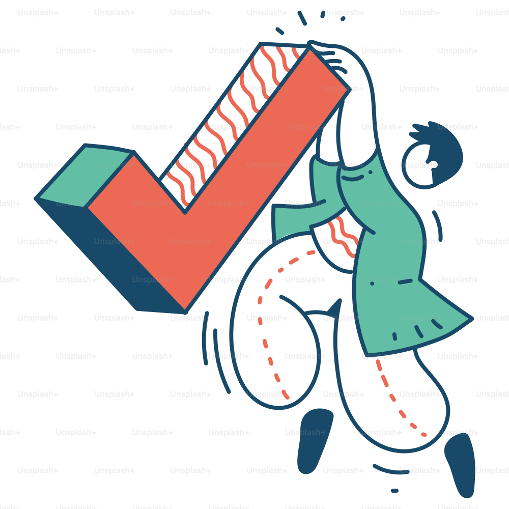 Person carrying a giant checkmark.