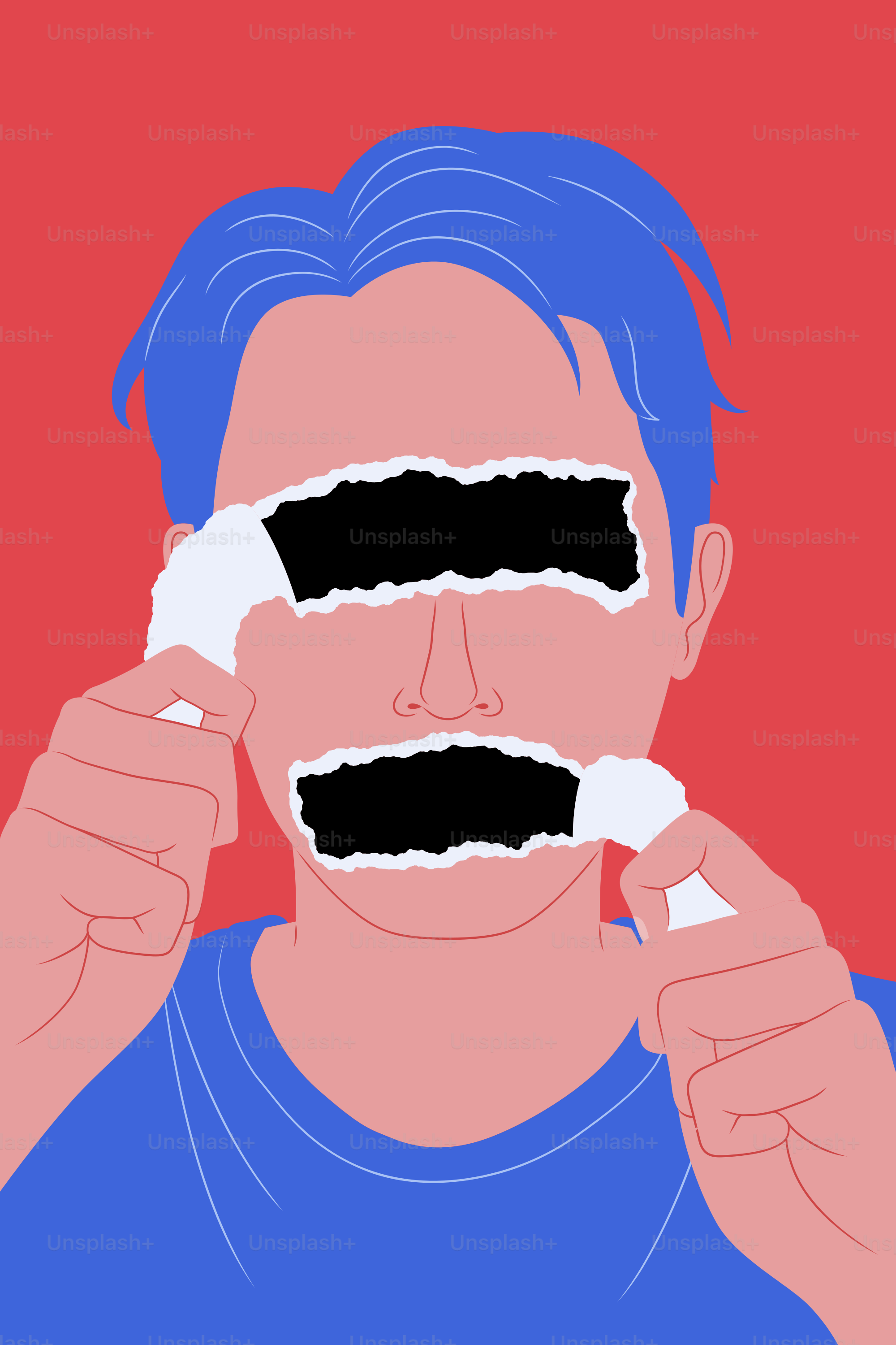 Person holding up torn paper to their eyes and mouth.