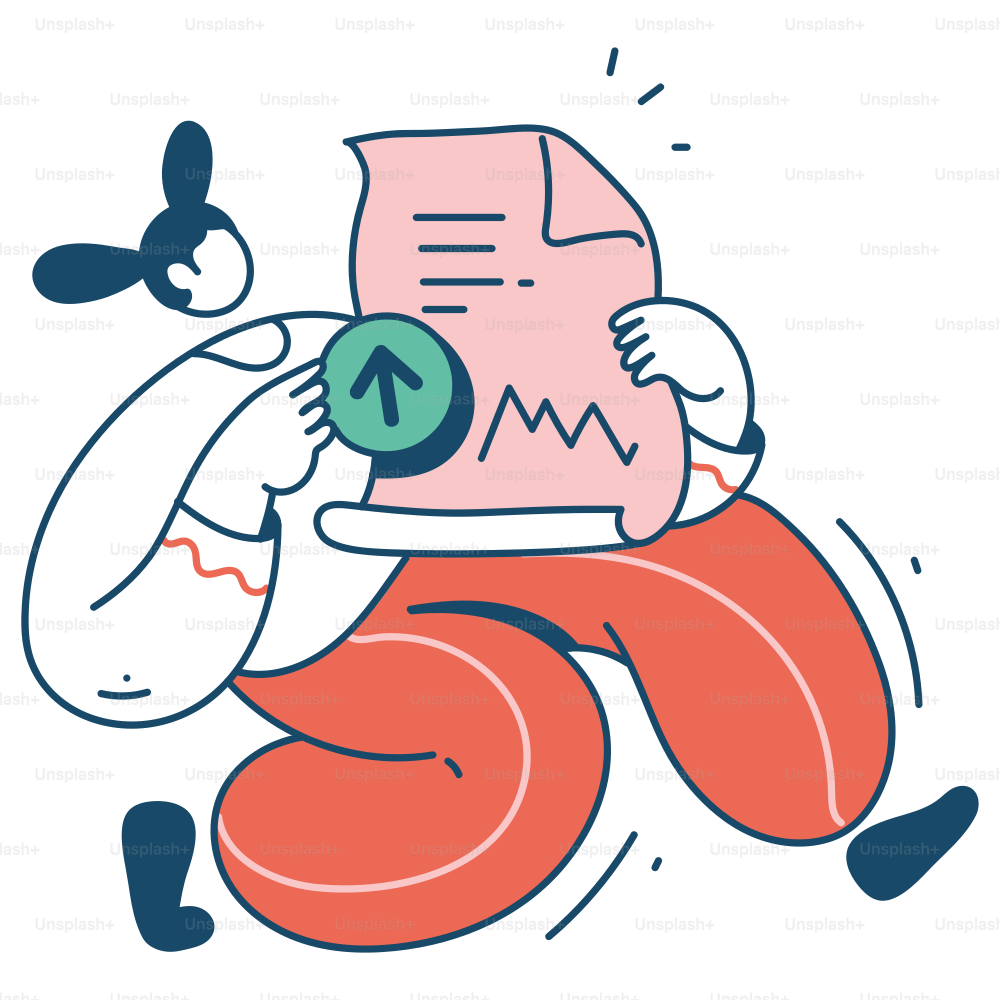 Person running with a document and an upload icon.