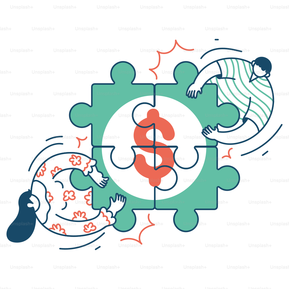 People working together to build a financial puzzle.